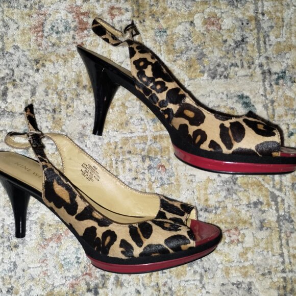 Nine West Leopard Slingback Leather Heels with Red Size 8.5 - Picture 2 of 4